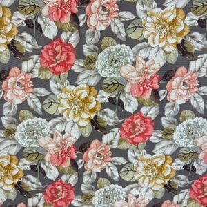 2 Waverly Curtain Panels EUC Peach Cabbage Roses on Gray Cotton Blend 88 W 44 L